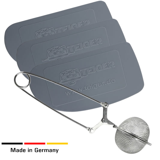 Teiger 3 x Teigschaber + Feinsieb, Teigkarte, Mehlsieb, Spartel, Sieb