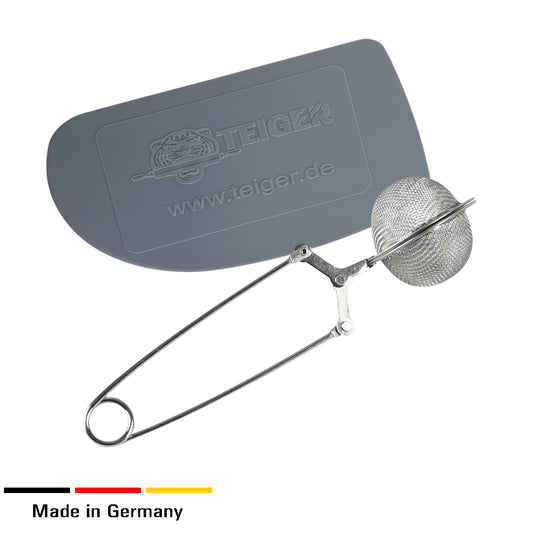 Teiger Teigschaber + Feinsieb, Teigkarte, Mehlsieb, Spartel, Sieb