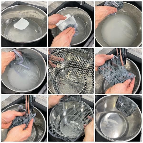 Teiger® Reinigungstuch beim Reinigen von Schüsseln und Backutensilien