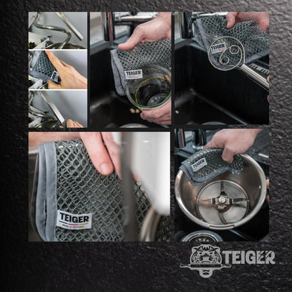 Teiger® Reinigungstuch im Einsatz an Schüsseln und Küchenflächen