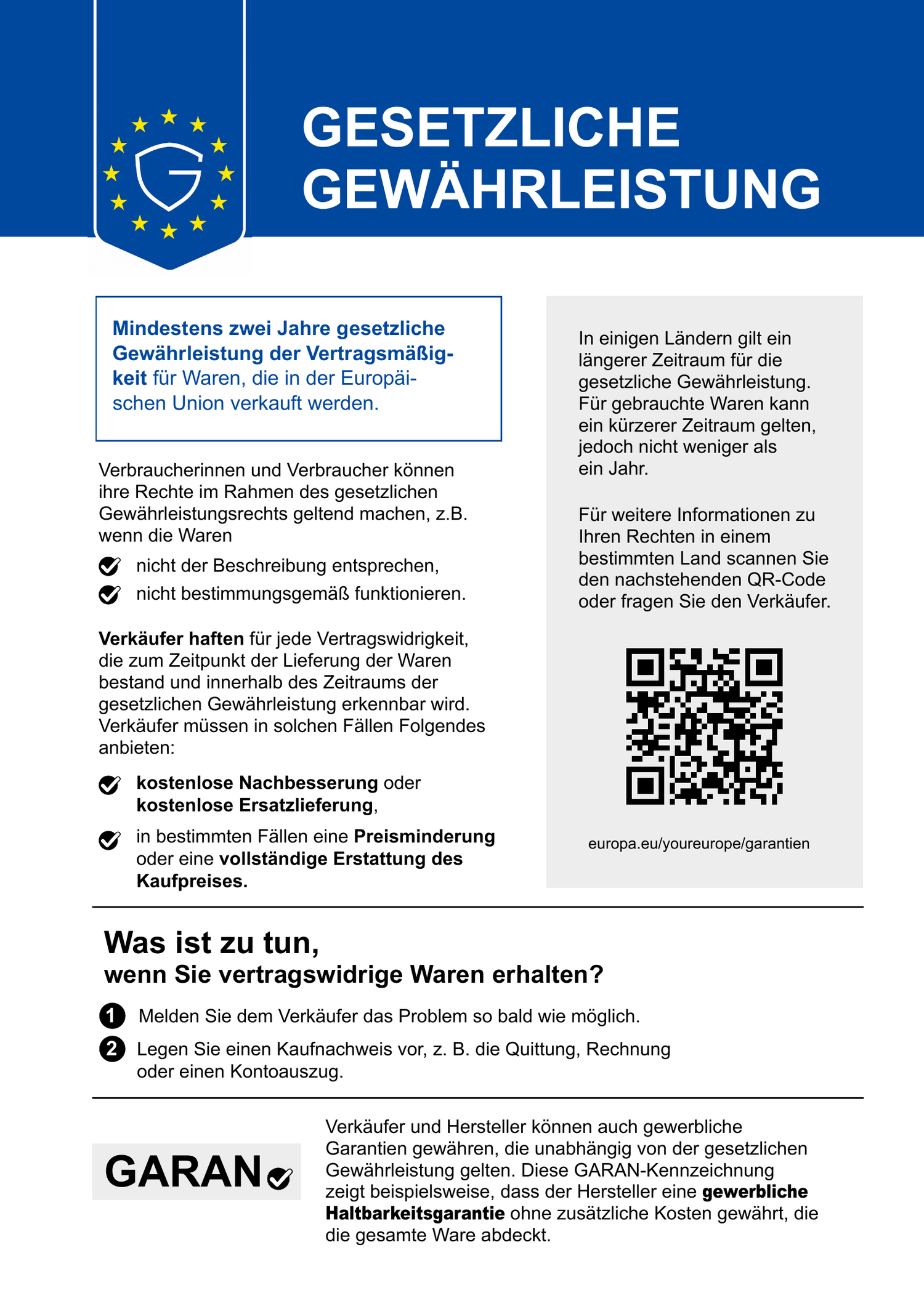 EU-Label Gesetzliche Gewährleistung