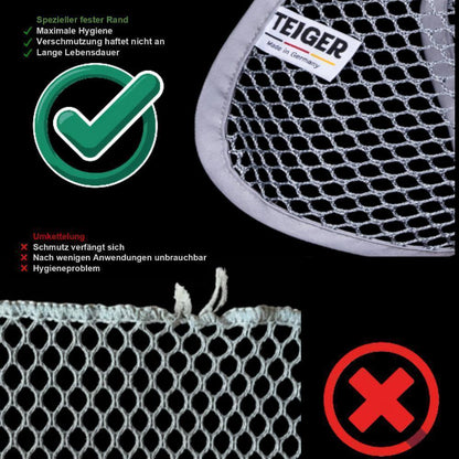 Teiger® Reinigungstuch mit festem Rand im Vergleich zu einer Umkettelung