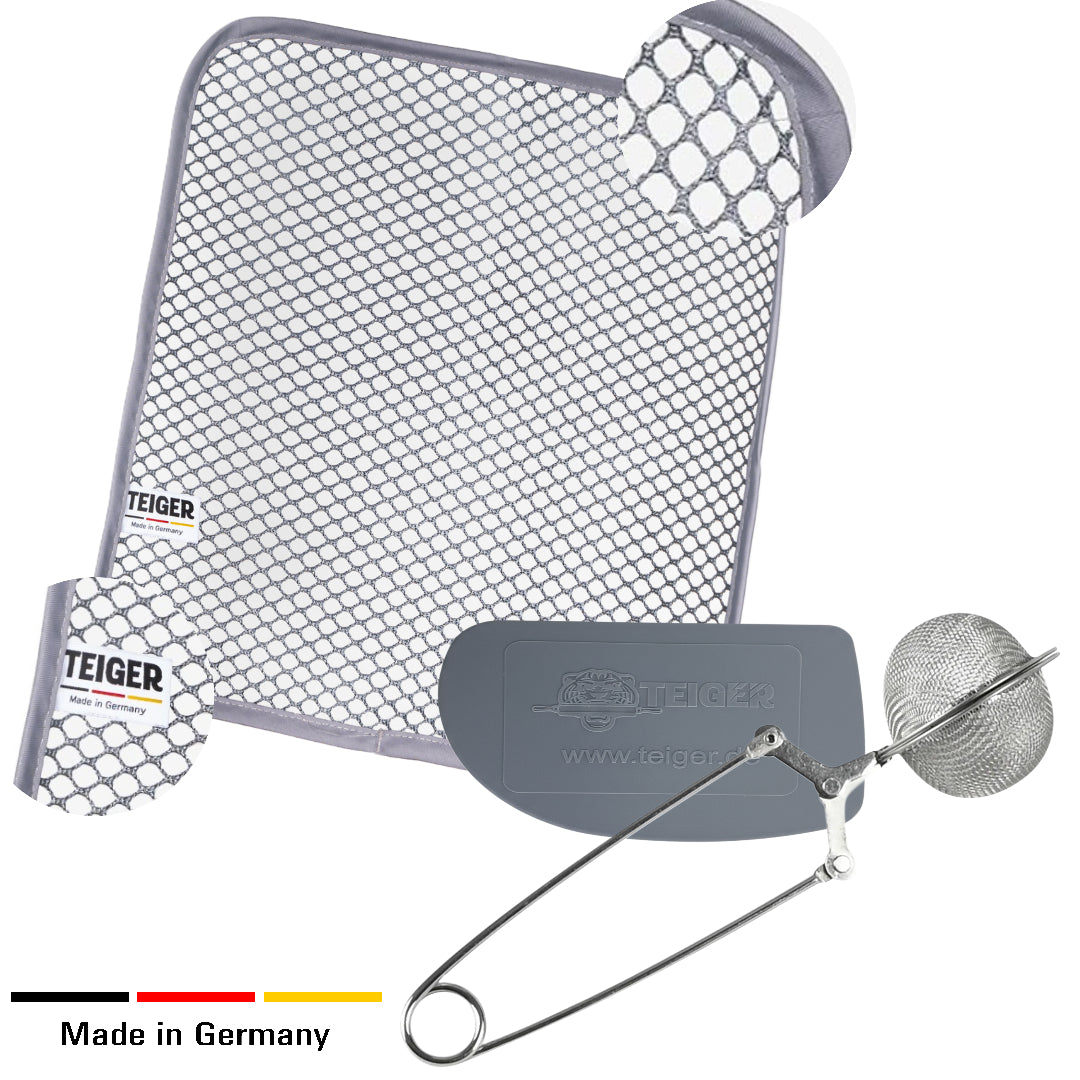 Teiger Max Bundle Single - 1 x  Teigreinigungstuch + Teigschaber + Mehlsieb Teigtuch Teigreiniger