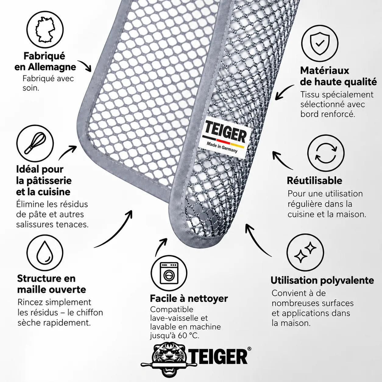 Chiffon de nettoyage TEIGER – propriétés et utilisations pour pâtisserie, cuisine et maison