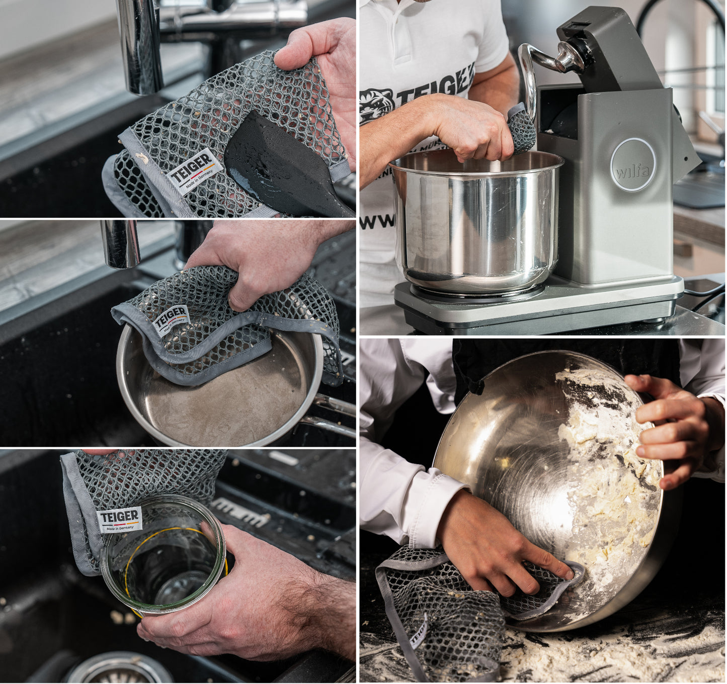 Teiger Max Bundle: 2 x Teigreinigungstuch (Doppelpack) + Feinsieb + Teigschaber Teigtuch Teigreiniger