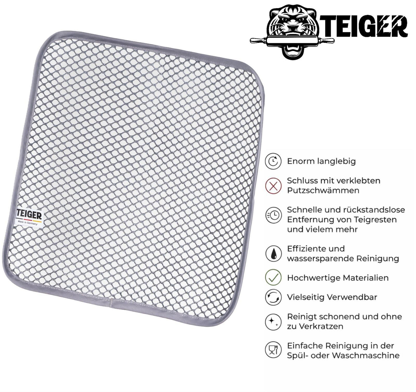 Teiger Max Bundle: 2 x Teigreinigungstuch (Doppelpack) + Feinsieb + Teigschaber Teigtuch Teigreiniger